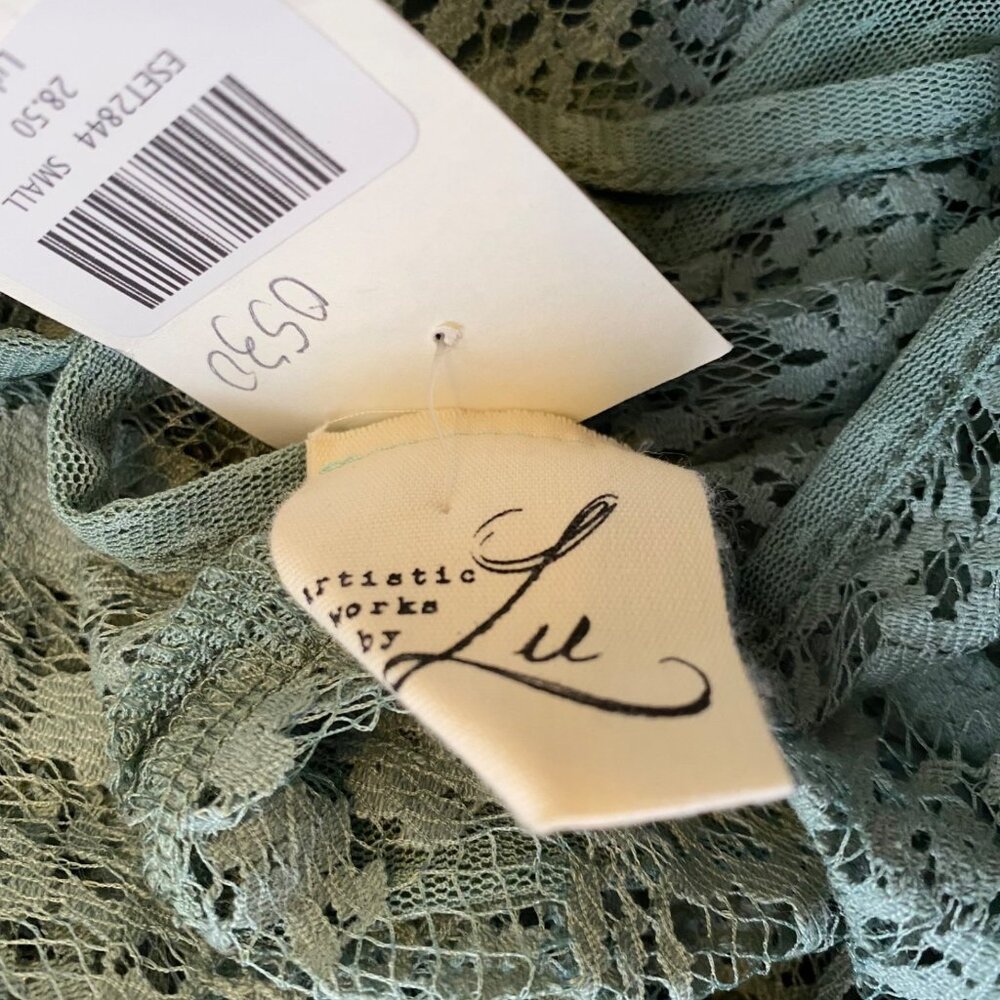 Artistic Works By Lu Top Sleeveless Semi Sheer Lace Green Sz S Whimsy Fairy NWT - Picture 3 of 11